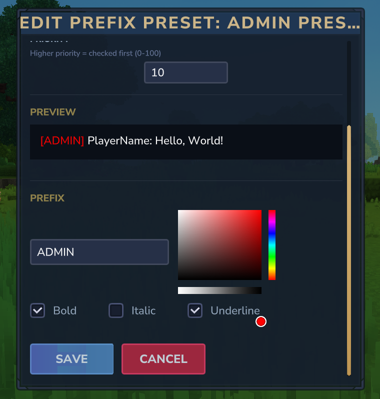 Edit Preset