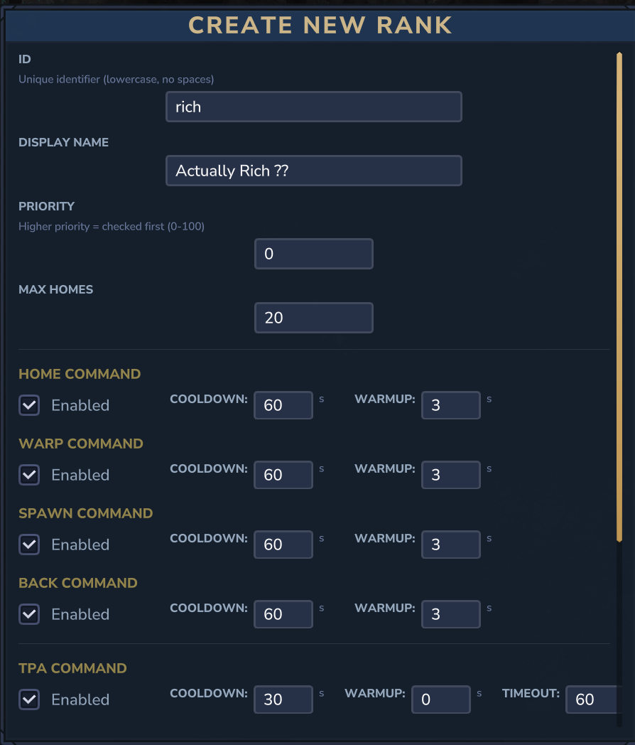 Rank Editor - Basic Settings
