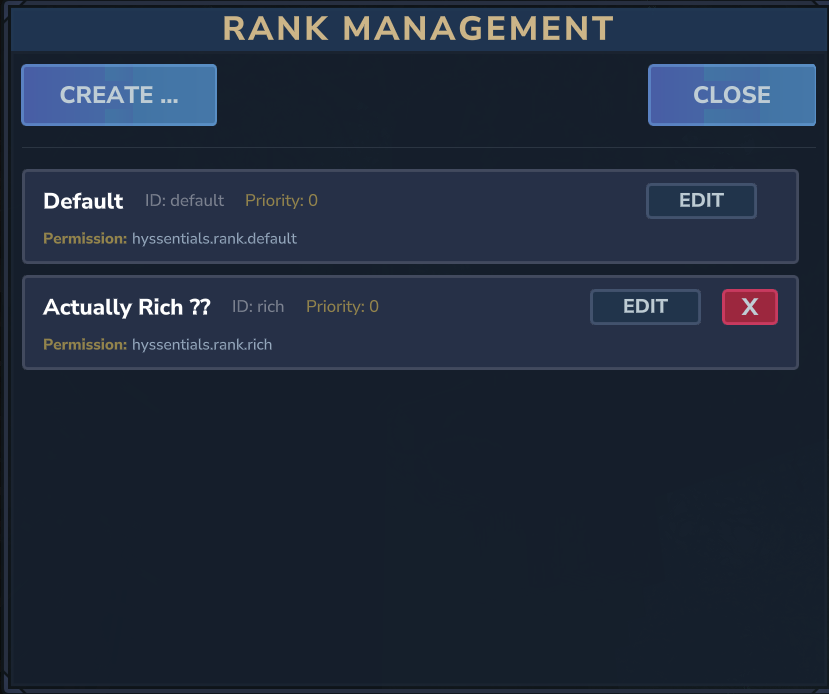 Rank Management Screen